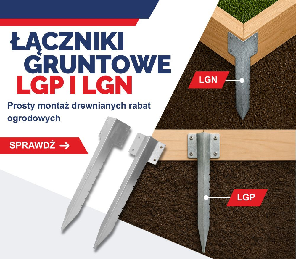 Łączniki gruntowe LGP i LGN – prosty montaż drewnianych obrzeży ogrodowych